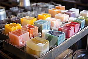 a variety of moulds prepared for solidifying wax