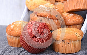 Variety of muffins in a basket