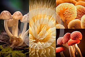 A variety of mushrooms from different environments. Generative AI