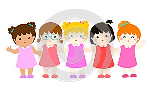 Variety nationality cartoon character girl set. photo