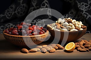 A variety of nuts and dried fruits. Generative AI