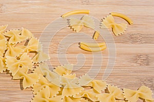 Variety of pasta and smiley