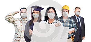 Variety of People In Different Occupations Wearing Medical Face Masks Holding Blank Sign Amidst the Coronavirus Pandemic
