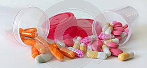 Variety of pills and pharmaceutical products, Shot of multiple pills on white background photo