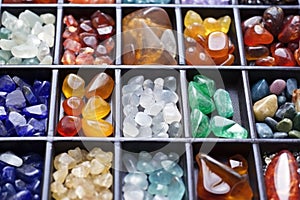 variety of polished gemstones in biodegradable trays