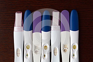 Variety of Pregnancy Tests Lined Up Side By Side