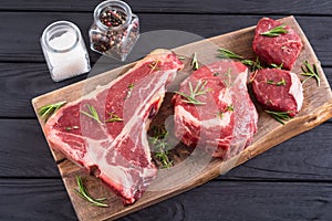 Variety of raw beef meat steak