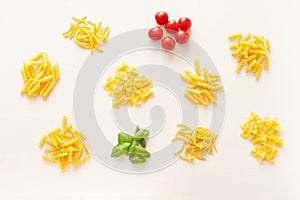 Variety of raw pasta selection