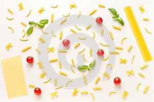 Variety of raw pasta selection