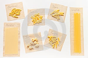 Variety of raw pasta selection