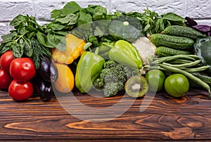 Variety of raw vegetables. Fresh vegetables and fruits background.