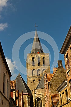 Variety of rooftops in the european city of Bruges, Belgium