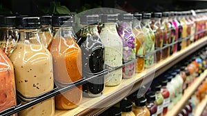 Variety of Salad Dressings on Grocery Shelf