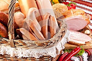 Variety of sausage products.