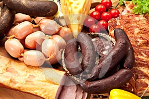 Variety of sausage products.