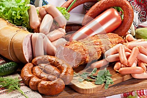 Variety of sausage products.