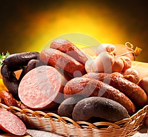 Variety of sausage products.