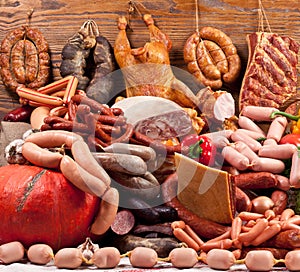 Variety of sausage products.