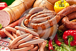 Variety of sausage products.