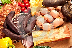 Variety of sausage products.