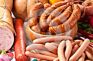 Variety of sausage products.