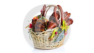 Variety of sausage products in basket