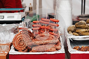 Variety of sausage products at the counter