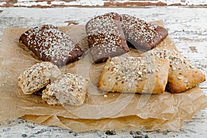 Variety of small breads with seeds
