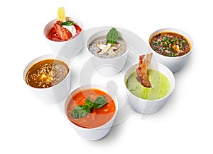 Variety of soups from different cuisines