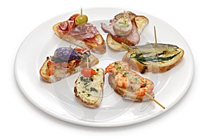 Variety of spanish pinchos italian cicchetti