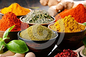 Variety of spices and herbs photo