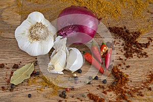 Variety of spices and herbs used as food ingredients