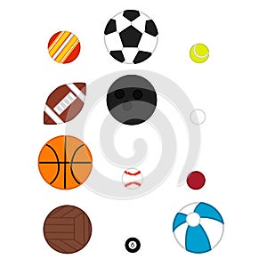 The variety of sports balls. For football, golf golf bowling billiards tennis etc.. Set of illustrations of balls