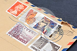 Variety of stamps on envelope