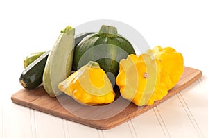 Variety of Summer Squash on White Background