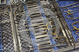 Variety of surgical instruments on the counter