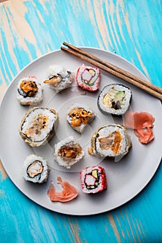 Variety of sushi rolls