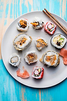 Variety of sushi rolls