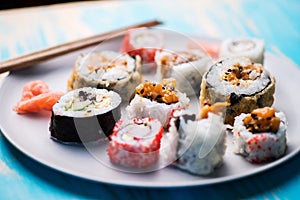 Variety of sushi rolls