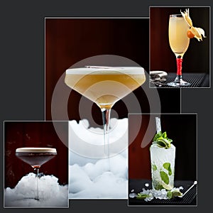 A variety of sweet alcoholic cocktails collage