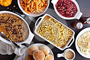 Variety of Thanksgiving sides on the table photo