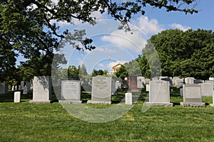 A variety of tombstones covering a hillside at Arlington National Cemetery in Arlington, Virginia