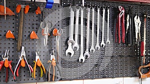 Variety of tools organized on wall