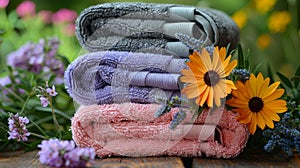 Towels Arranged on Table photo