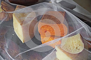 Variety of traditional cheese in a cheese farm store