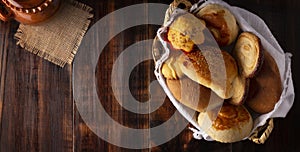 Bread Mexico Panoramic table top view photo