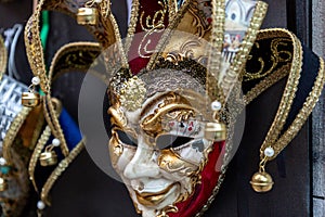 Variety of traditional Venezian masks in Venice, Italy