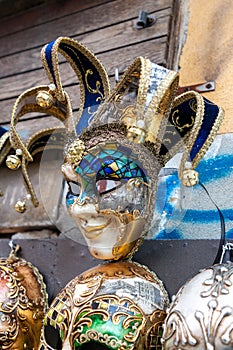 Variety of traditional Venezian masks in Venice, Italy