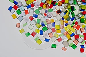 variety transparent colored plastic resin granulates for background