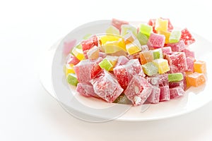 Variety of Turkish Delight Lokum Sweet Turkish delight lokum Traditional dessert White background Horizontal